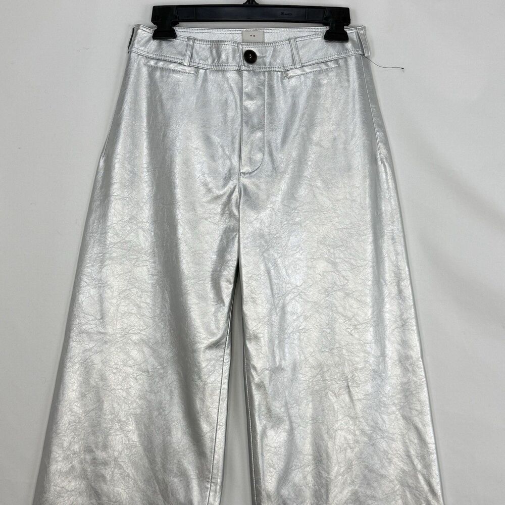 Maeve The Ettie High Rise Crop Wide-Leg Pants Metallic Faux-Leather Size 26 - Picture 10 of 16